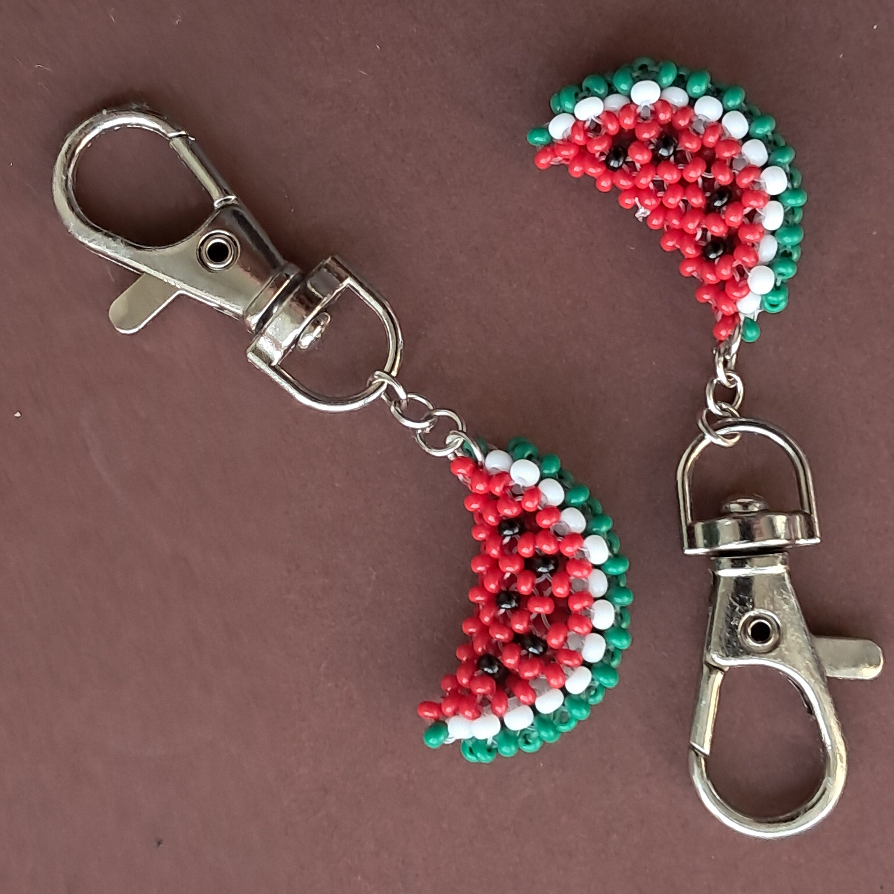 Summer Slice" Beaded Watermelon Keychain