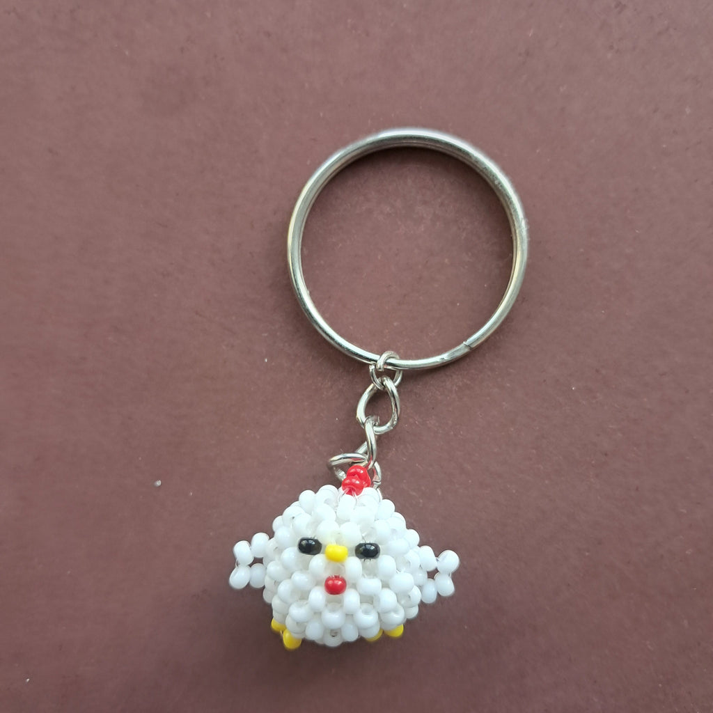 "Chick for a Better Life" 3D Beaded Chicken Keychain