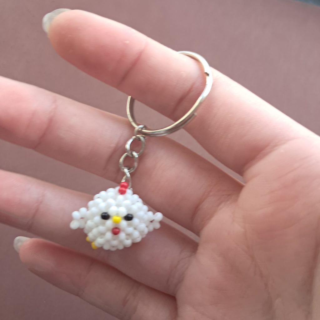 "Chick for a Better Life" 3D Beaded Chicken Keychain