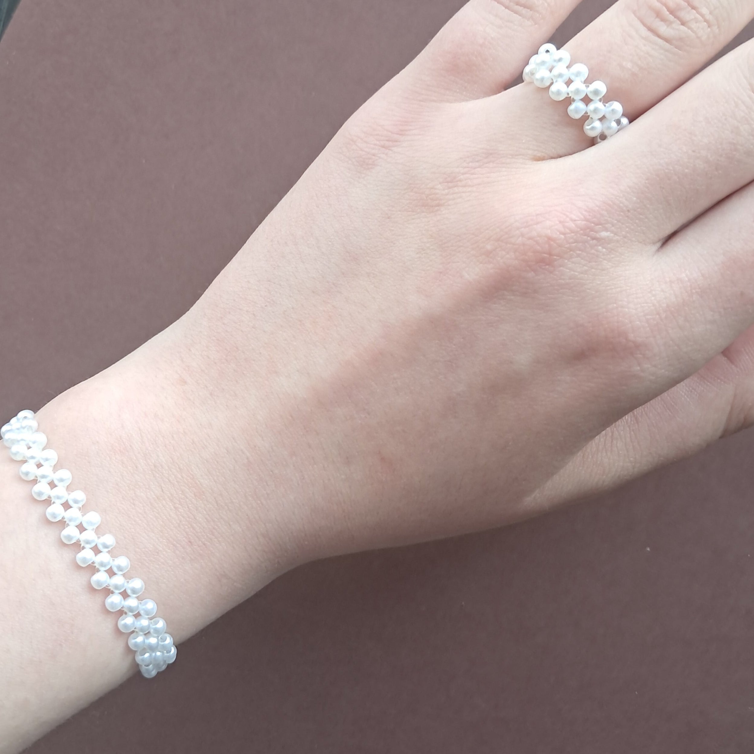 "Pure White" Beaded Bracelet & Ring Set