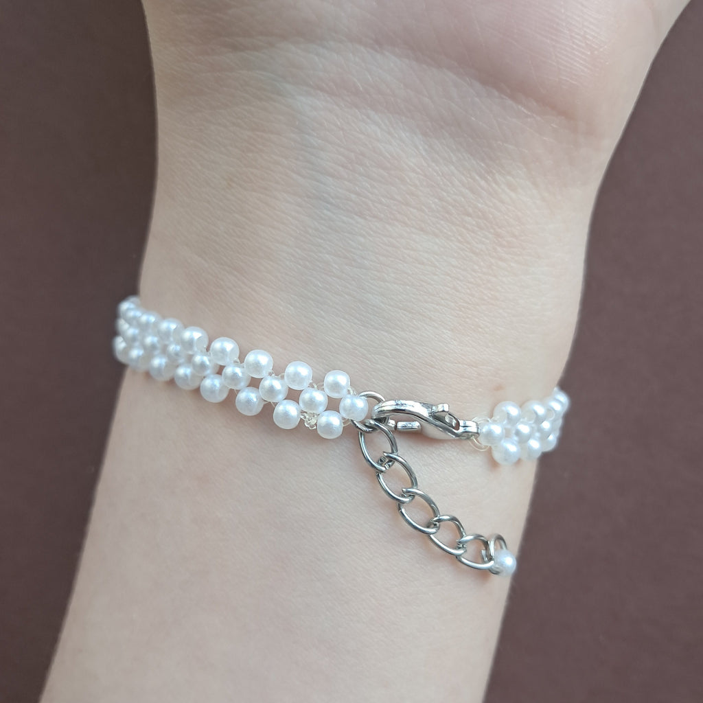 "Pure White" Beaded Bracelet & Ring Set