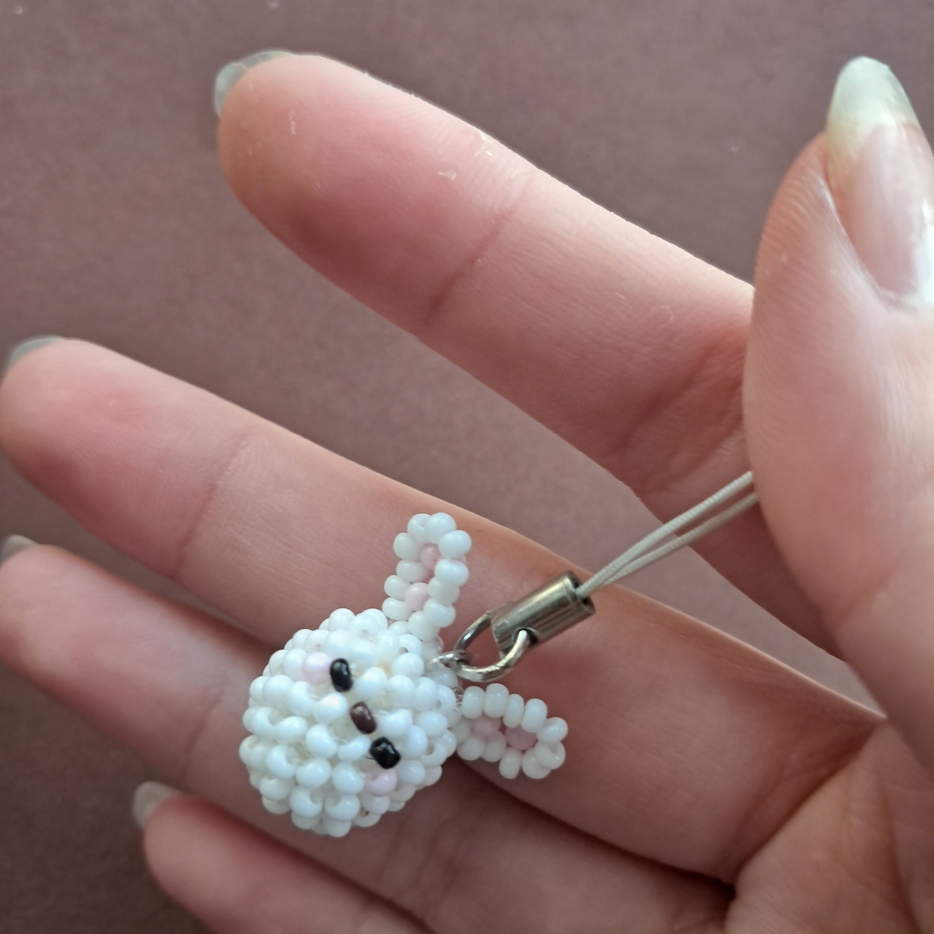 Handmade 3D Beaded Bunny Phone Charm