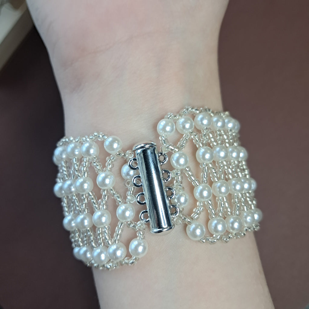 Handmade Miyuki Pearl and Glass Bead Cuff Bracelet