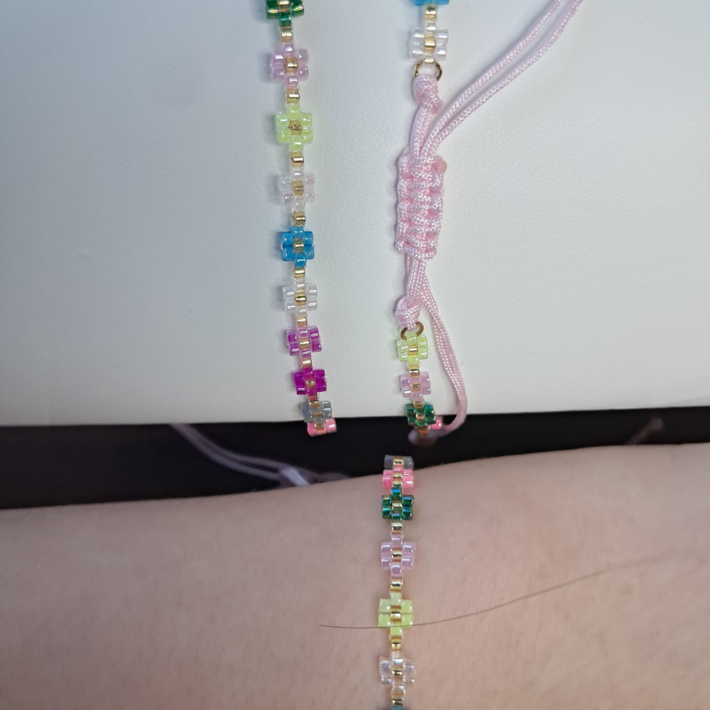 "Pastel Daisy" Handmade Miyuki Bead Flower Cord Bracelet