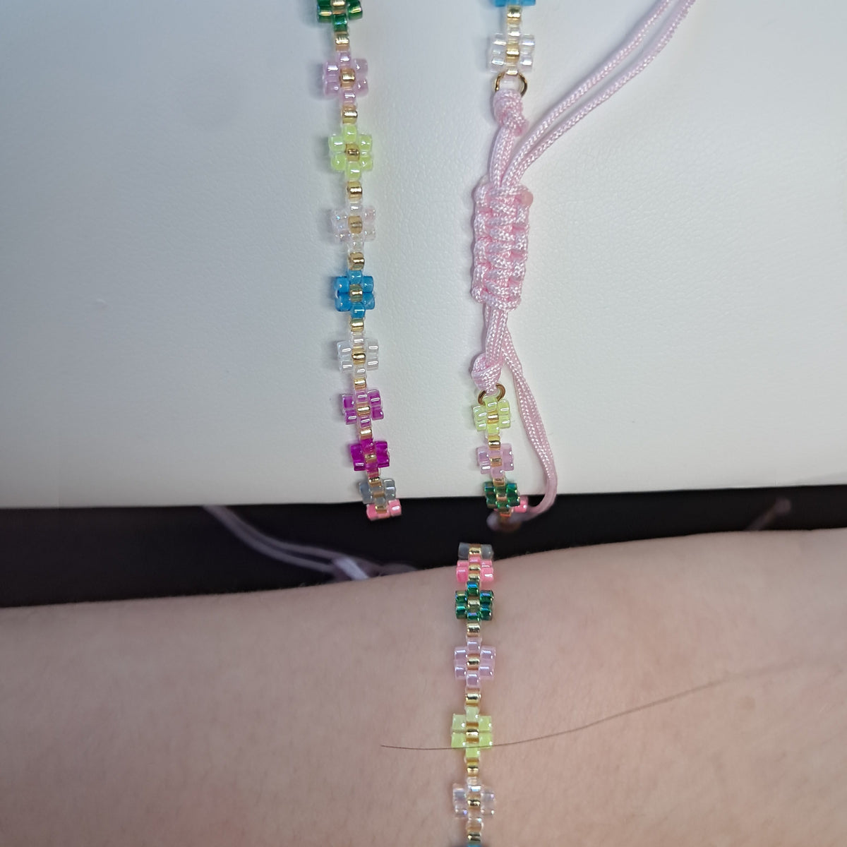"Pastel Daisy" Handmade Miyuki Bead Flower Cord Bracelet