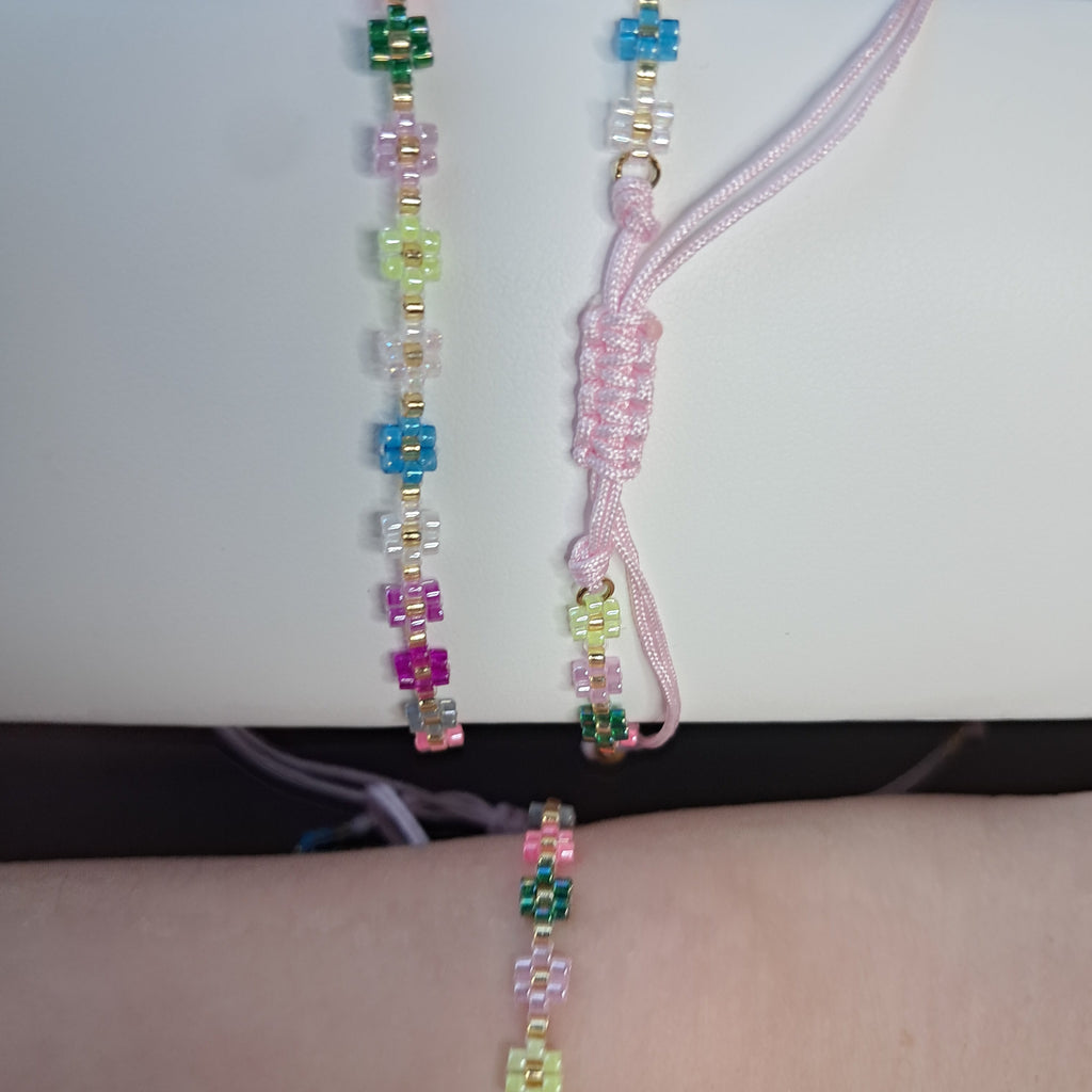 "Pastel Daisy" Handmade Miyuki Bead Flower Cord Bracelet